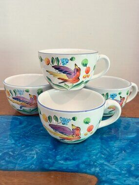 Set of (4) Herend Village Morning Song Bird Tea Coffee Cups Mugs